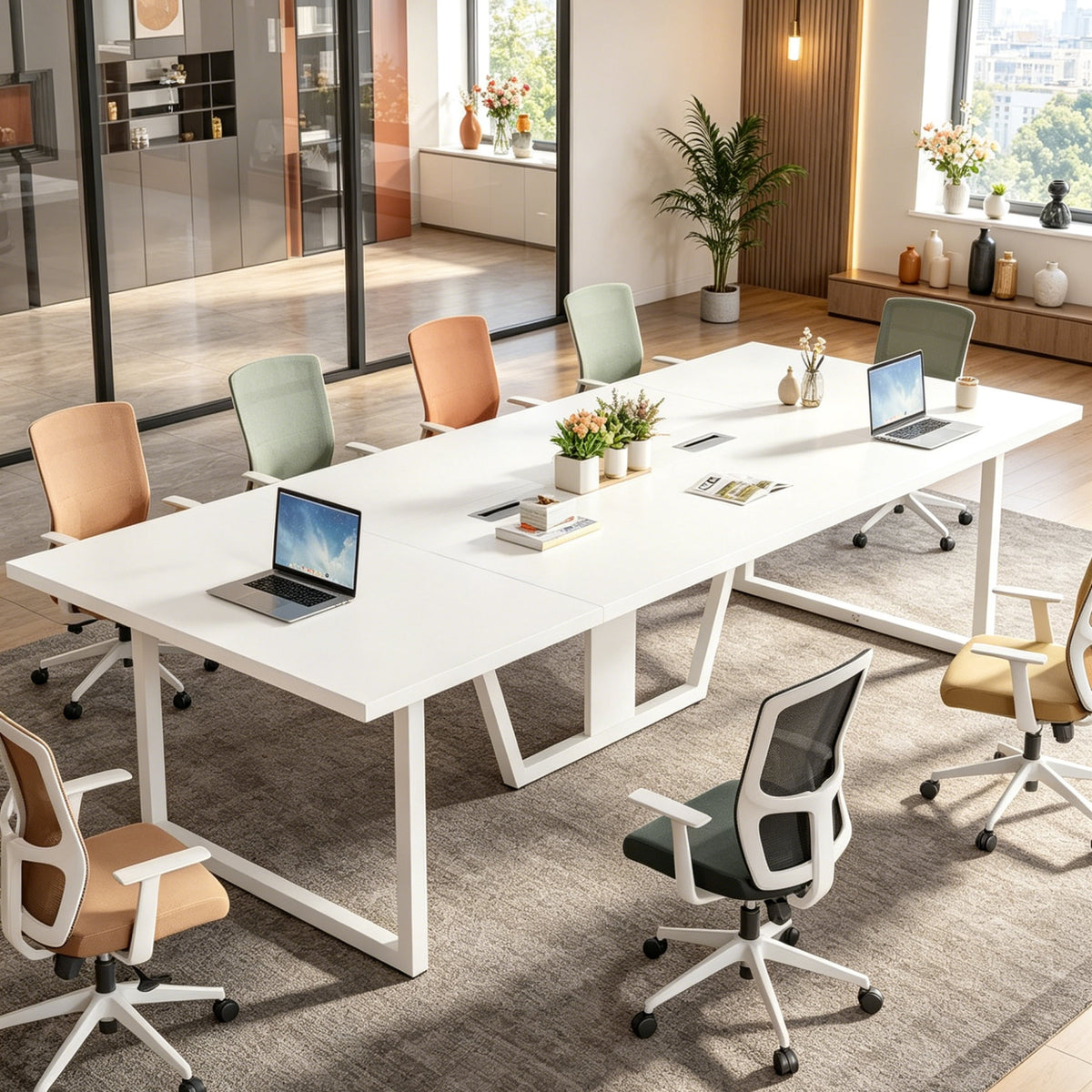 Fnova 94"Large Conference Table for 8-10 People, Modern Executive Meeting Table with Cable Management & Adjustable Feet, Heavy-Duty Office Conference Desk for Boardroom, Training Room