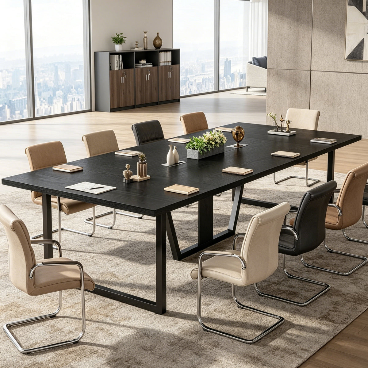 Fnova 94"Large Conference Table for 8-10 People, Modern Executive Meeting Table with Cable Management & Adjustable Feet, Heavy-Duty Office Conference Desk for Boardroom, Training Room