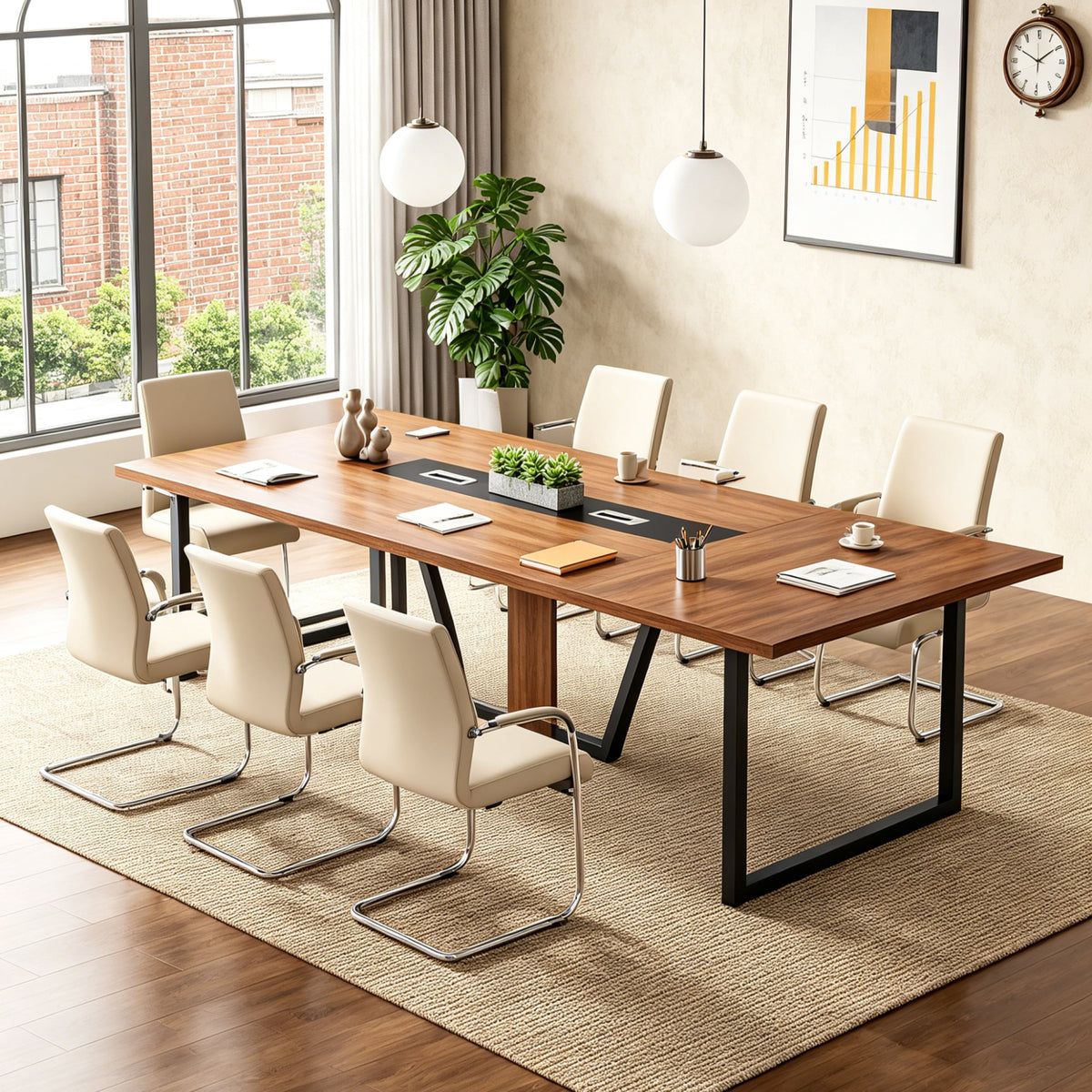 Fnova 94"Large Conference Table for 8-10 People, Modern Executive Meeting Table with Cable Management & Adjustable Feet, Heavy-Duty Office Conference Desk for Boardroom, Training Room