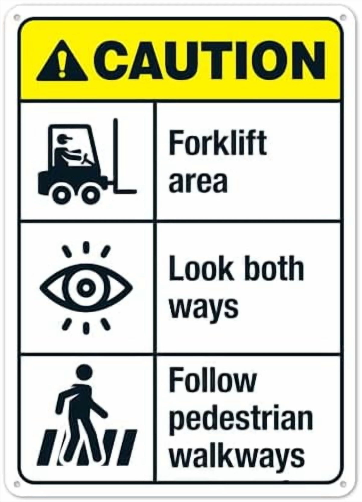 Forklift Area Look Both Ways Follow Pedestrian Walkways Sign, ANSI Caution Sign Facility Signs, Traffic Signs Metal Sign NO.28594 Metal Tin Sign 8x12 Inch