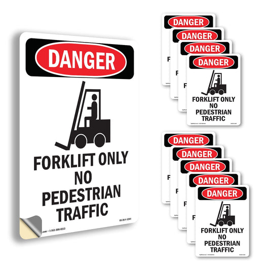 Forklift Only No Pedestrian OSHA Danger Vinyl Decal Label 5 Inch x 3.5 Inch - 10 Pack