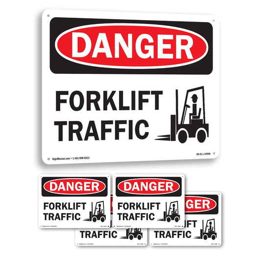 Forklift Traffic OSHA Danger Rigid Plastic Sign 24 Inch x 18 Inch - 5 Pack