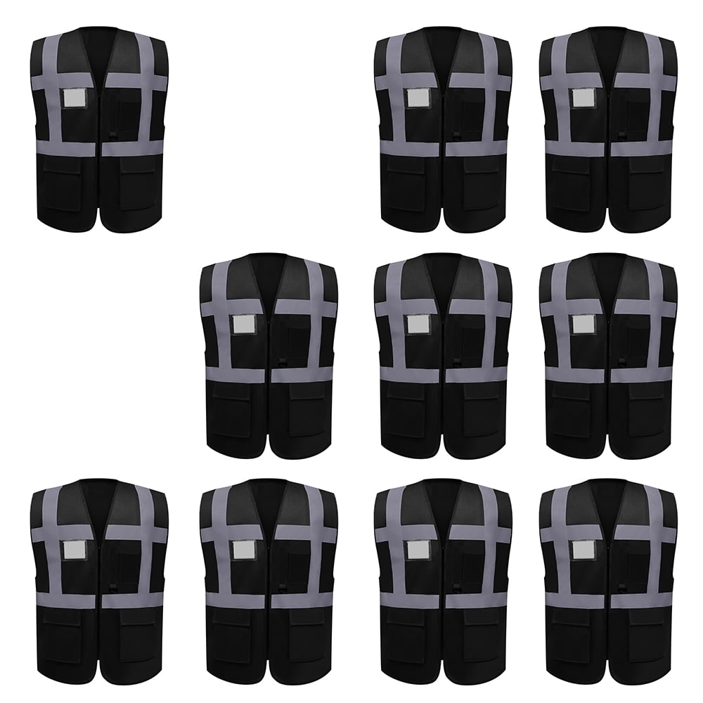 GOGO 5 Pockets High Visibility Safety Vest with Reflective Strips, 10 Pack Working Uniform Vest-Purple-3XL