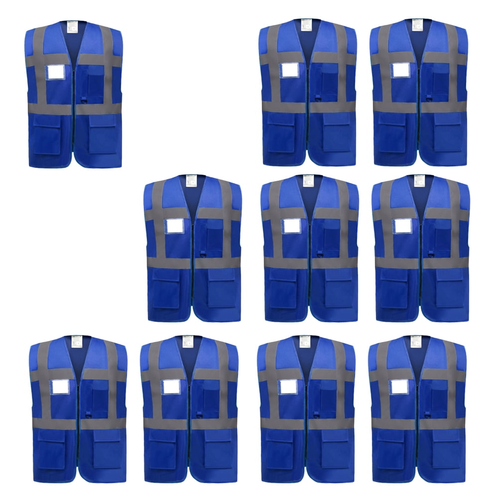 GOGO 5 Pockets High Visibility Safety Vest with Reflective Strips, 10 Pack Working Uniform Vest-Purple-3XL