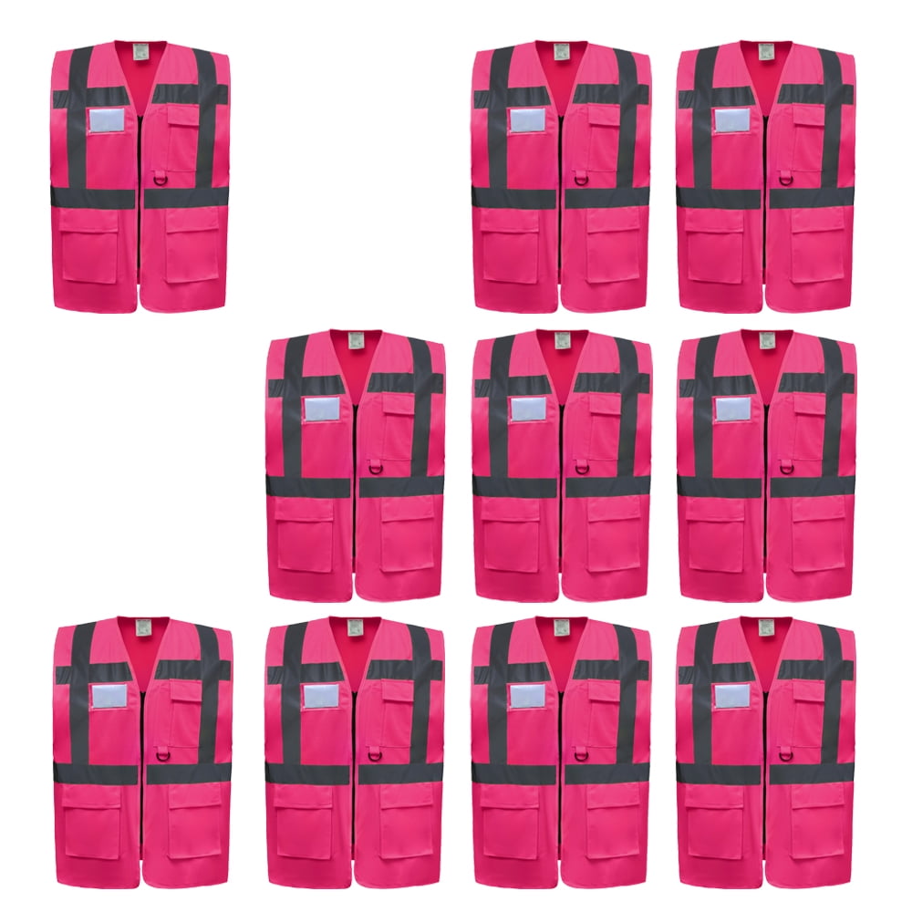 GOGO 5 Pockets High Visibility Safety Vest with Reflective Strips, 10 Pack Working Uniform Vest-Purple-3XL