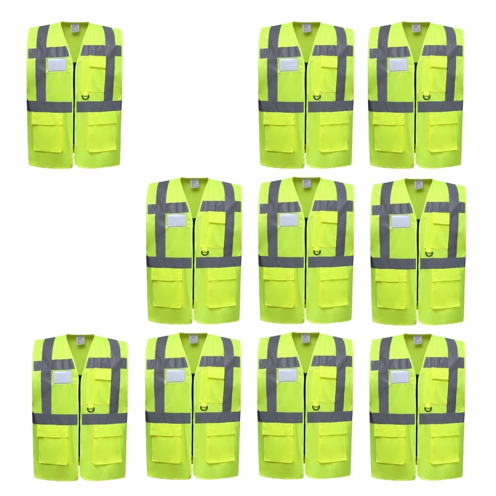 GOGO 5 Pockets High Visibility Safety Vest with Reflective Strips, 10 Pack Working Uniform Vest-Purple-3XL