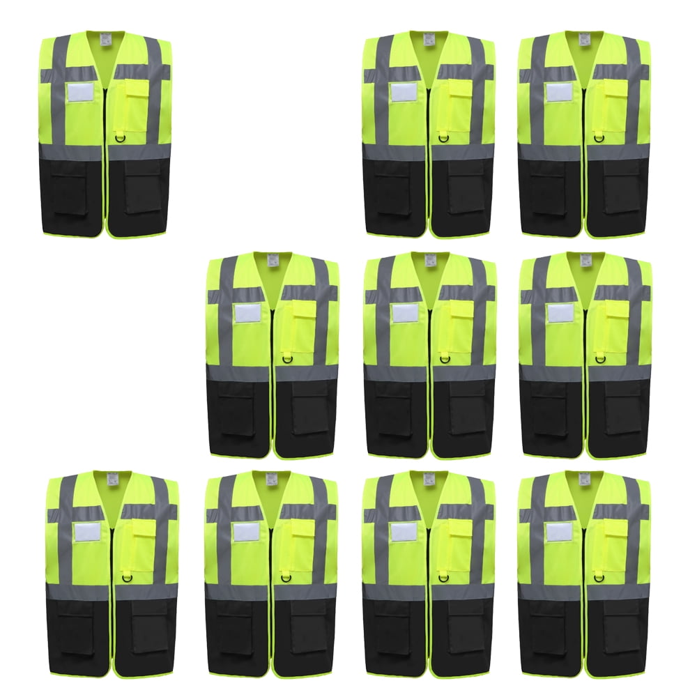 GOGO 5 Pockets High Visibility Safety Vest with Reflective Strips, 10 Pack Working Uniform Vest-Purple-3XL