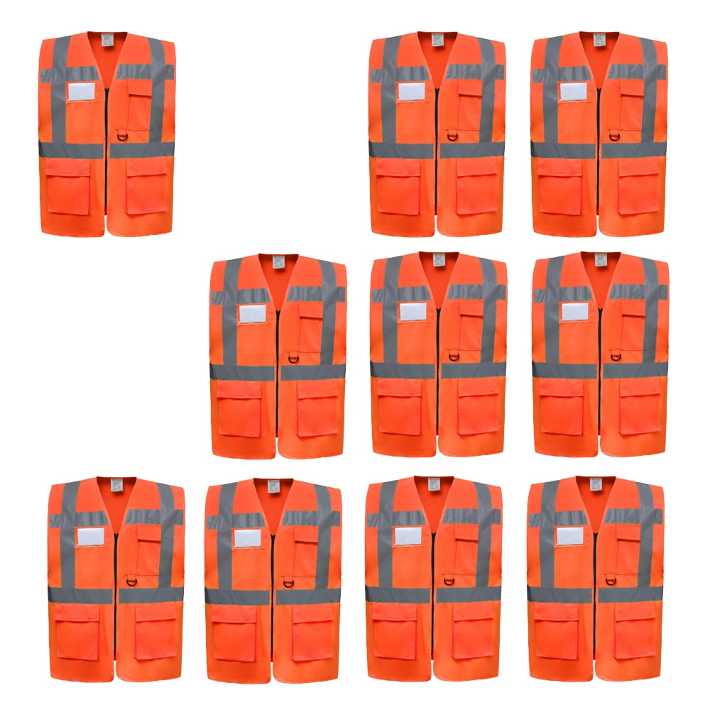GOGO 5 Pockets High Visibility Safety Vest with Reflective Strips, 10 Pack Working Uniform Vest-Purple-3XL