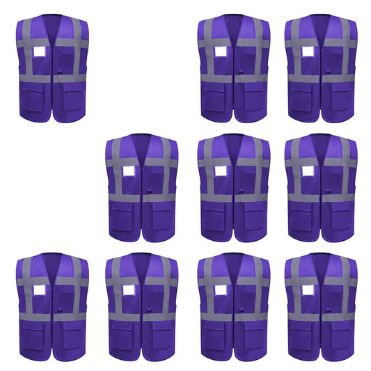 GOGO 5 Pockets High Visibility Safety Vest with Reflective Strips, 10 Pack Working Uniform Vest-Purple-3XL