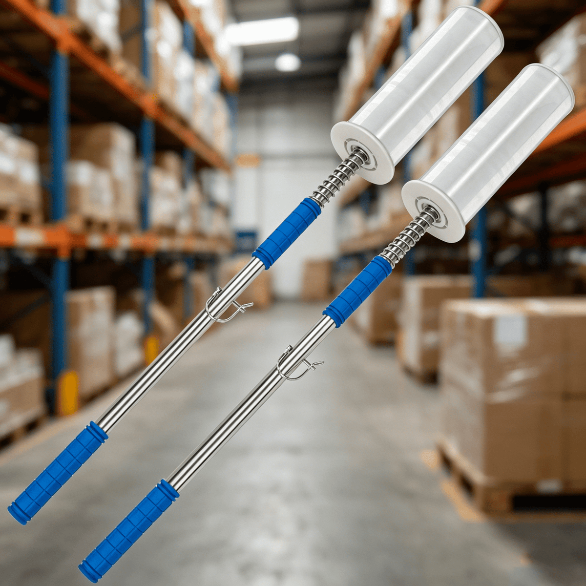 Gamexcel Stretch Wrap Dispenser with 50 in Long Handle, Pallet Wrap Film Holder for 6-20 in Rolls and 2-3 in Cores, No-Bend Stretch Film Pole, Blue