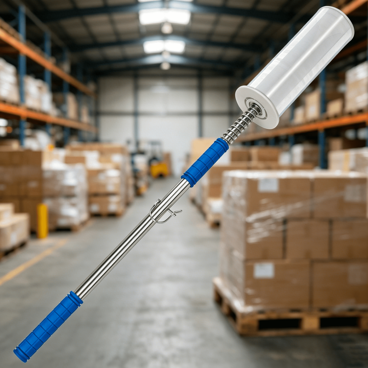 Gamexcel Stretch Wrap Dispenser with 50 in Long Handle, Pallet Wrap Film Holder for 6-20 in Rolls and 2-3 in Cores, No-Bend Stretch Film Pole, Blue