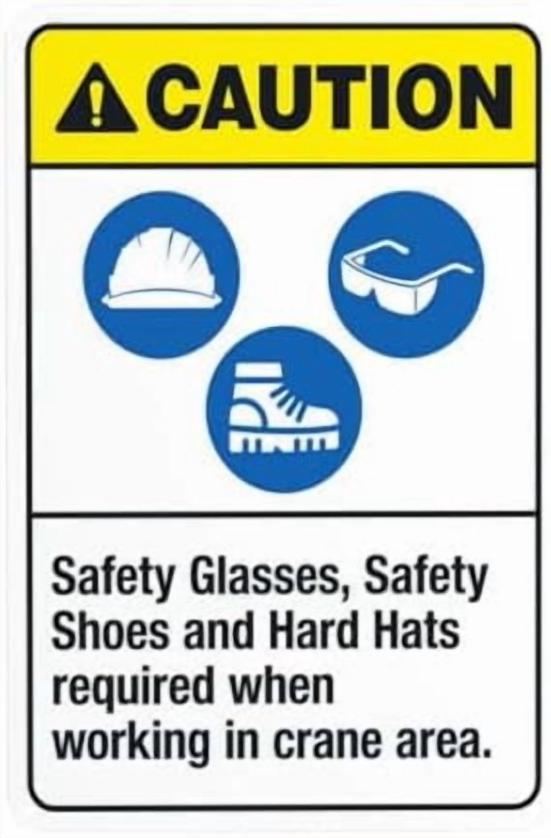 Glasses Shoes And Hard Hats Required When Working Warning Sign, Construction Metal Signs for Business Home Garage Street Wall Caution Custom Decor 8 x 12 Inch