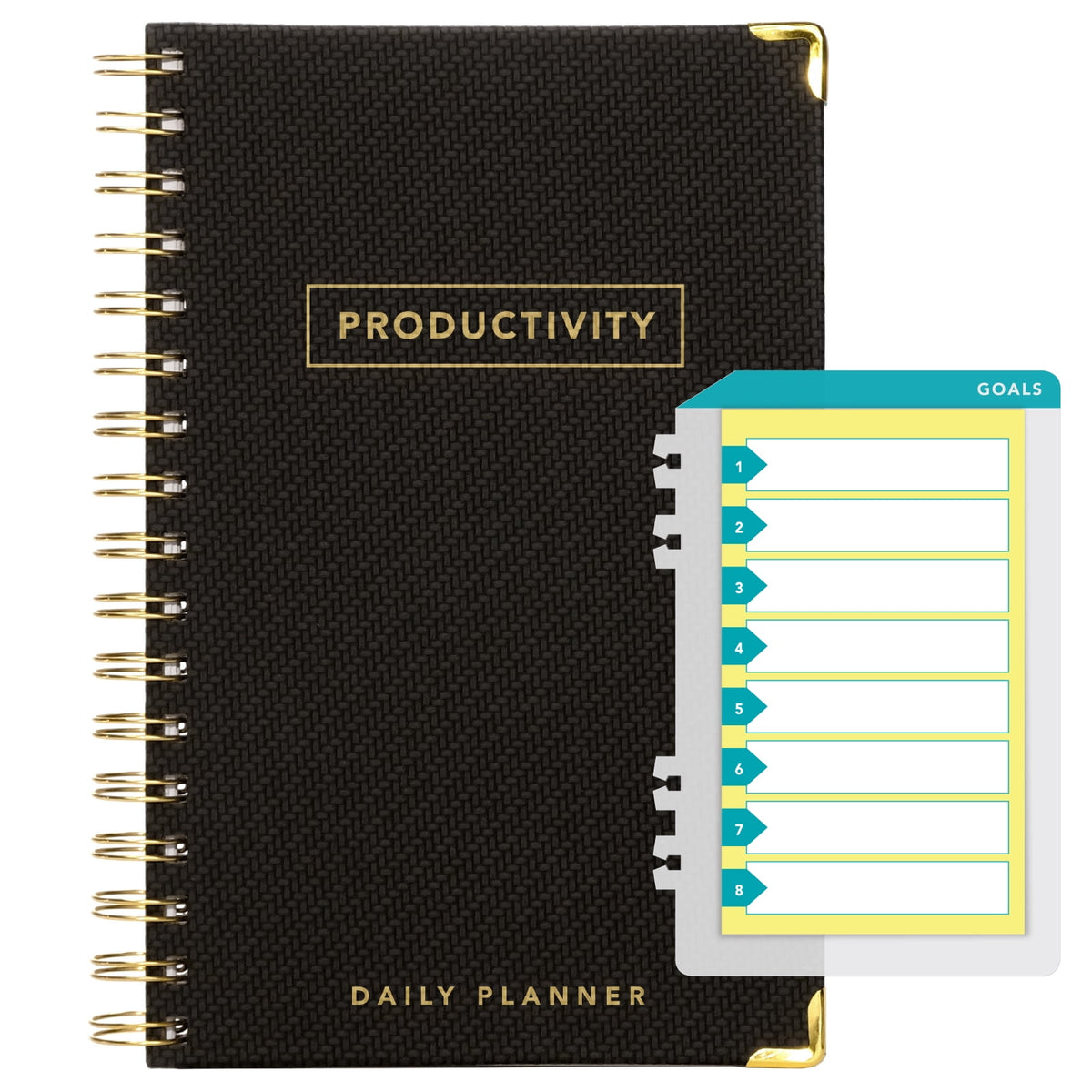 Global Printed Products Productivity Planner with Bookmark and Notepad - Spiral Notebook for Daily Planning - 8.5" x 11" (Brown) - GPP-0092-D