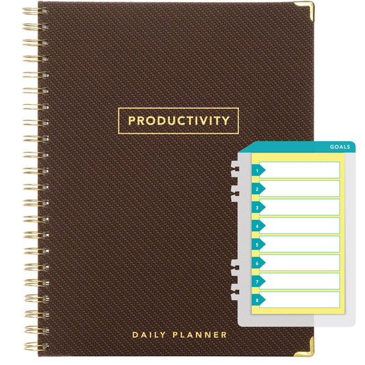 Global Printed Products Productivity Planner with Bookmark and Notepad - Spiral Notebook for Daily Planning - 8.5" x 11" (Brown) - GPP-0092-D