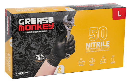 Grease Monkey Nitrile Disposable Gloves, Latex Free, Touchscreen, Black, Large, 50 Pack