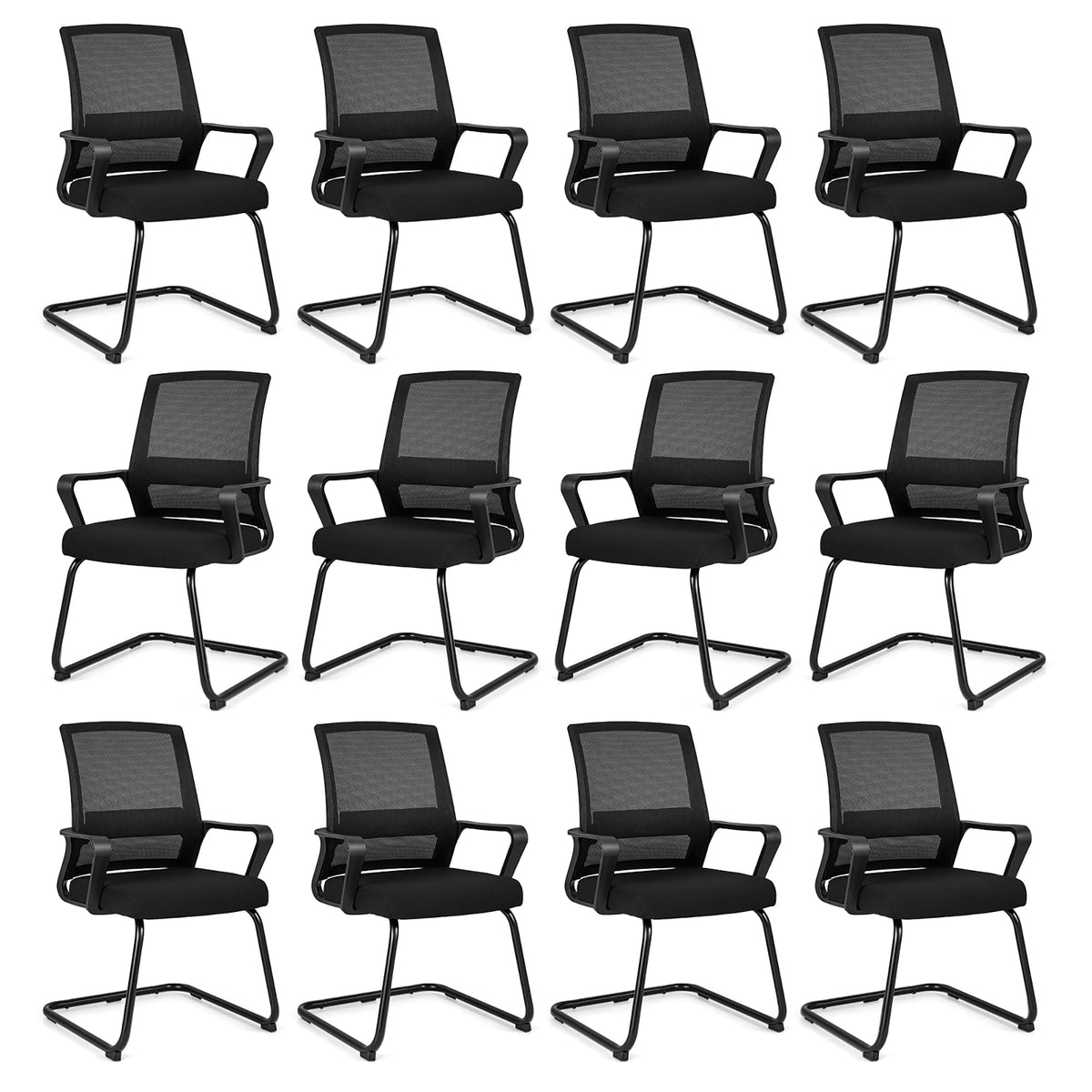 Gymax Office Guest Chair Set of 12 Conference Reception Chair w/ Lumbar Support & Sled Base