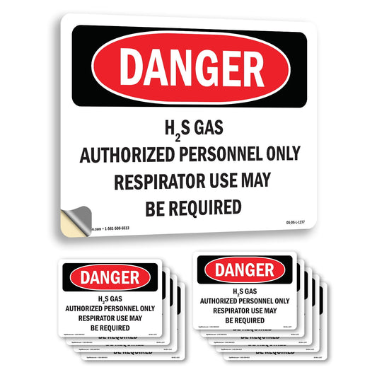 H2S Gas Authorized Personnel Only OSHA Danger Vinyl Decal Label 5 Inch x 3.5 Inch - 10 Pack
