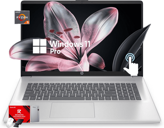 HP 17.3-inch Flagship Touchscreen Laptop - AI-Powered Copilot, AMD R5-7530U(up to 4.5GHz), Wi-Fi 6, 8G RAM, 256GB SSD, Win 11 Pro, w/Accessories