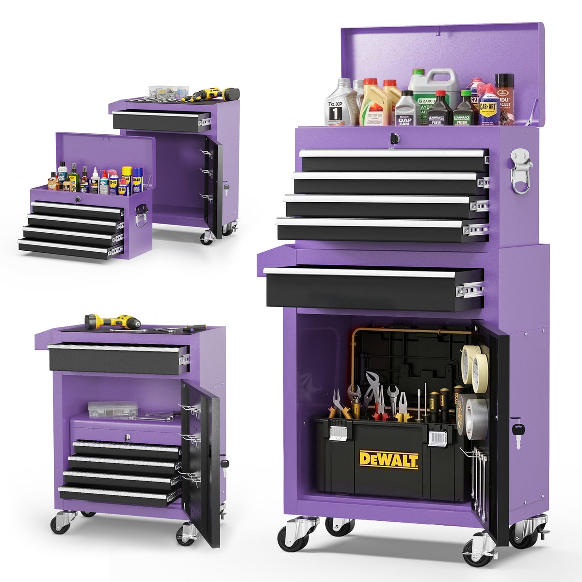 Tool Chest, 5-Drawer Rolling Tool Storage Cabinet with Detachable Top Tool Box, Universal Lockable Wheels