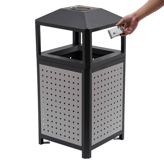 Industrial 15 Gallon Trash Can, Commercial Outdoor Waste Container Galvanized Steel Garbage Can for Indoor Outdoor Use, Grey Trash Receptacle Garbage Enclosure with Ashtray for Kitchen