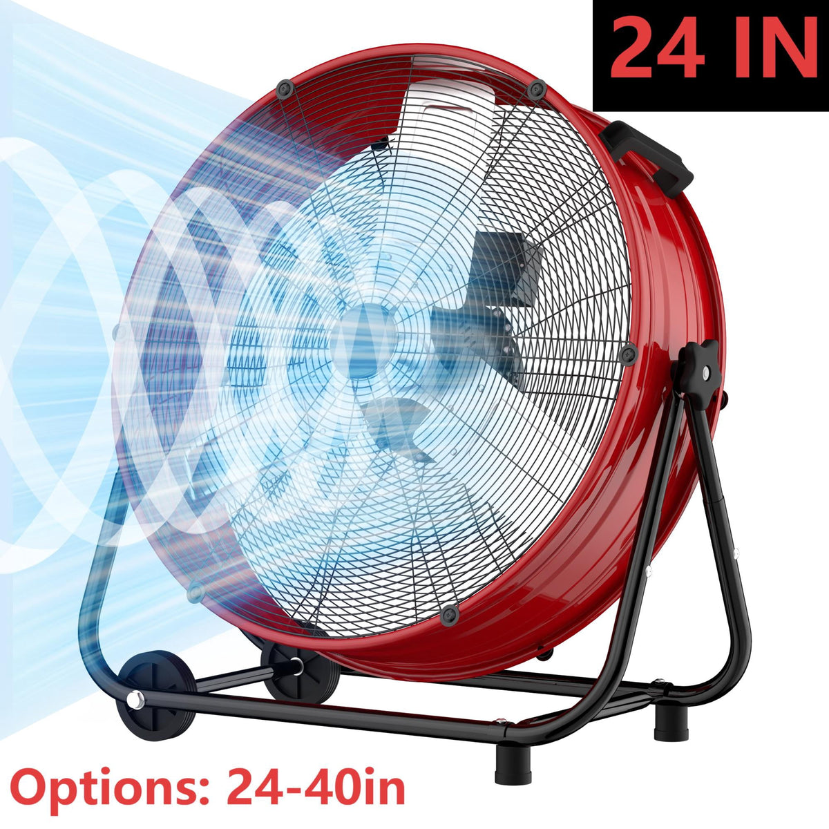 Industrial Drum Fan 24", High Velocity, 5650 CFM, 3-Speed, Heavy Duty Metal Fan for Commercial, Factory(Black)