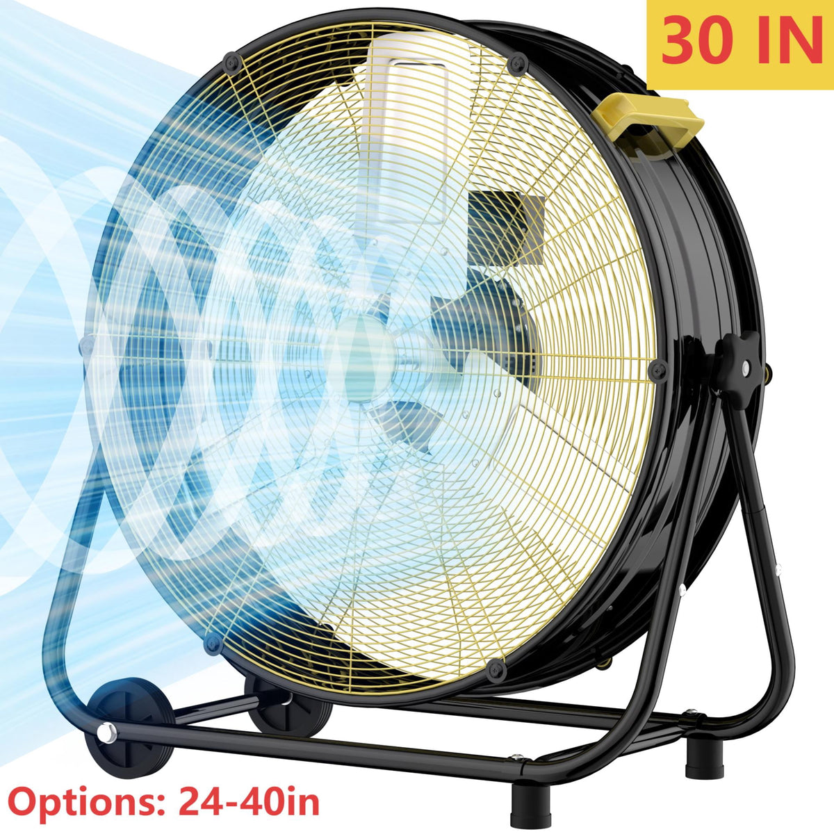 Industrial Drum Fan 24", High Velocity, 5650 CFM, 3-Speed, Heavy Duty Metal Fan for Commercial, Factory(Black)