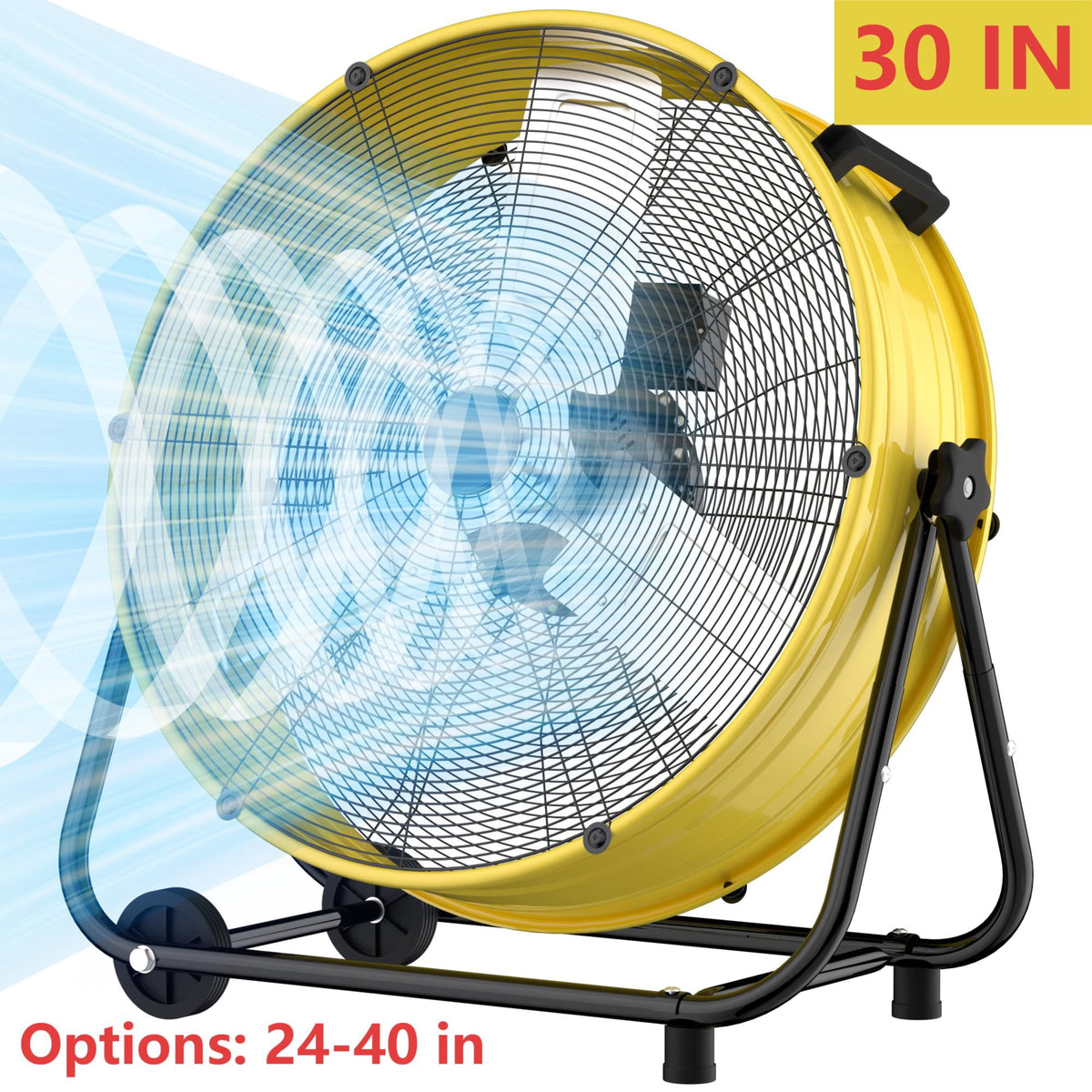 Industrial Drum Fan 24", High Velocity, 5650 CFM, 3-Speed, Heavy Duty Metal Fan for Commercial, Factory(Black)