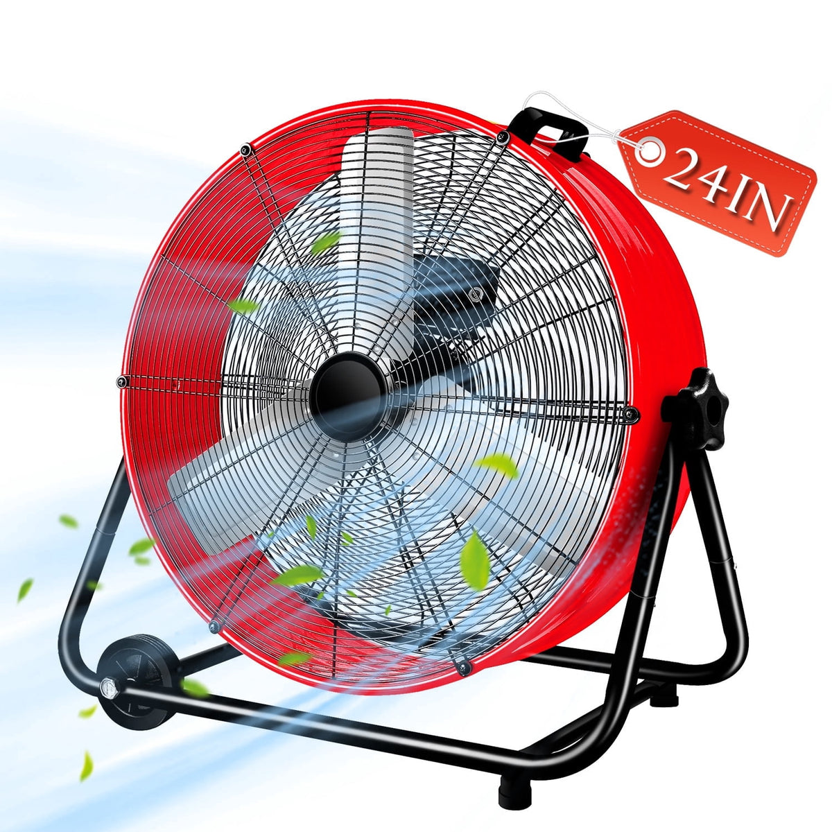 Industrial Fan 24" up to 8800 CFM, High Velocity Fan with 3 Speeds, Heavy Duty Blower Equipped Waterproof Cover, 360° Adjustment, Green