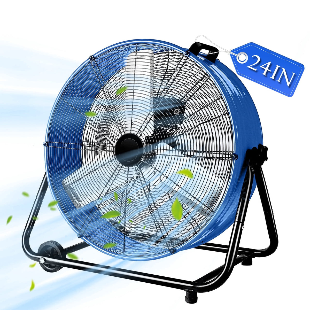 Industrial Fan 24" up to 8800 CFM, High Velocity Fan with 3 Speeds, Heavy Duty Blower Equipped Waterproof Cover, 360° Adjustment, Green