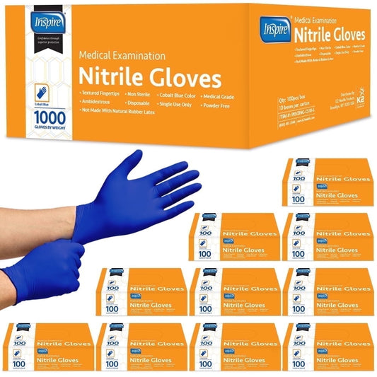 Inspire Nitrile Gloves Medical Examination | 4.5 Grade The Original Quality Stretch Cobalt Blue | Disposable Latex Free Case of 1000 (Size L)