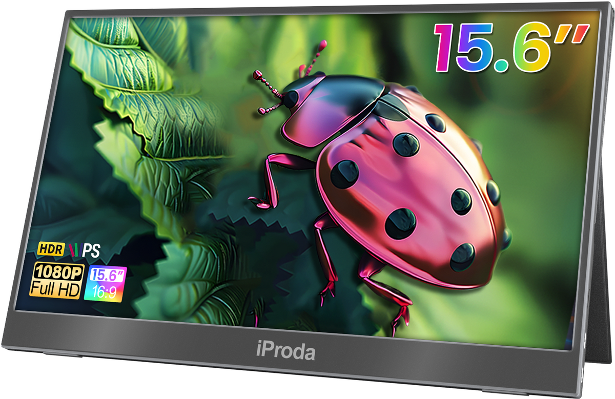 Iproda 15.6"Ptotable Monitor 1920* 1080P FHD IPS 60Hz Computer Monitor with Smart Case, Black