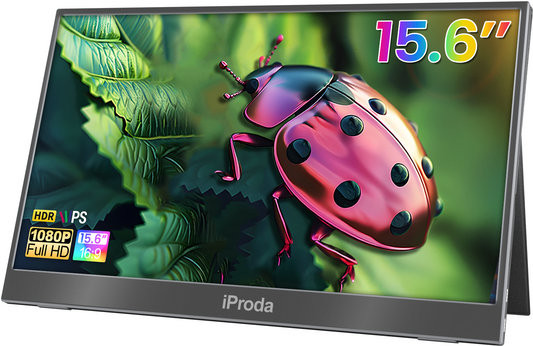 Iproda 15.6"Ptotable Monitor 1920* 1080P FHD IPS 60Hz Computer Monitor with Smart Case, Black