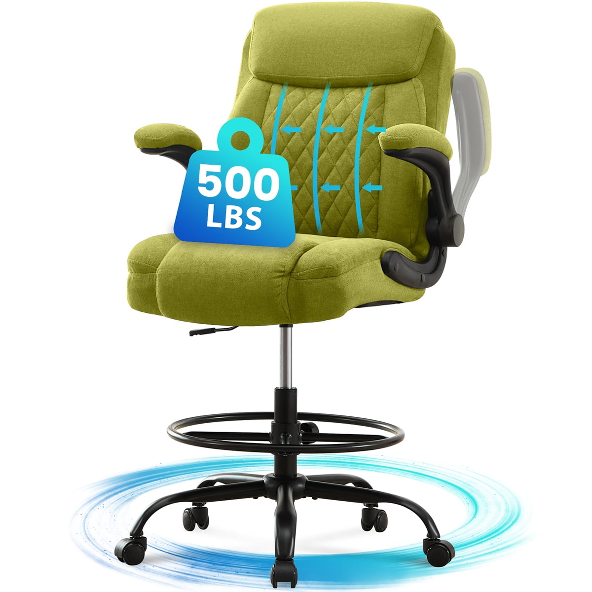 JONPONY Tall Office Chair for Standing Desk, Ergonomic High Office Chair with Adjustable Foot Ring, Flip-Up Armrests, Lumbar Support for Home office ,Dark Gray