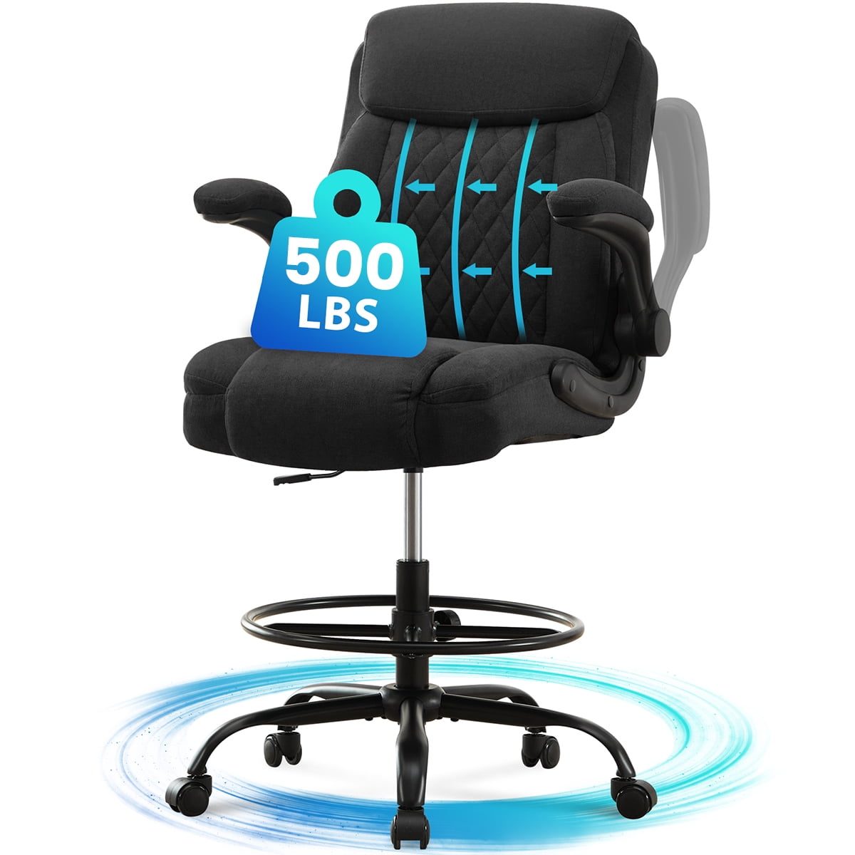 JONPONY Tall Office Chair for Standing Desk, Ergonomic High Office Chair with Adjustable Foot Ring, Flip-Up Armrests, Lumbar Support for Home office ,Dark Gray