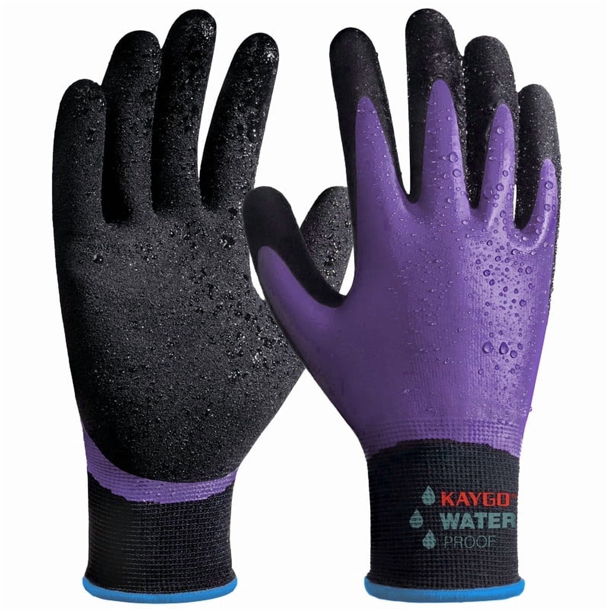 KAYGO Waterproof Work Gloves for Men and Women, Rubber Coated Non-slip Working Gloves for Garden, Outdoor Construction, KG150, Blue, L