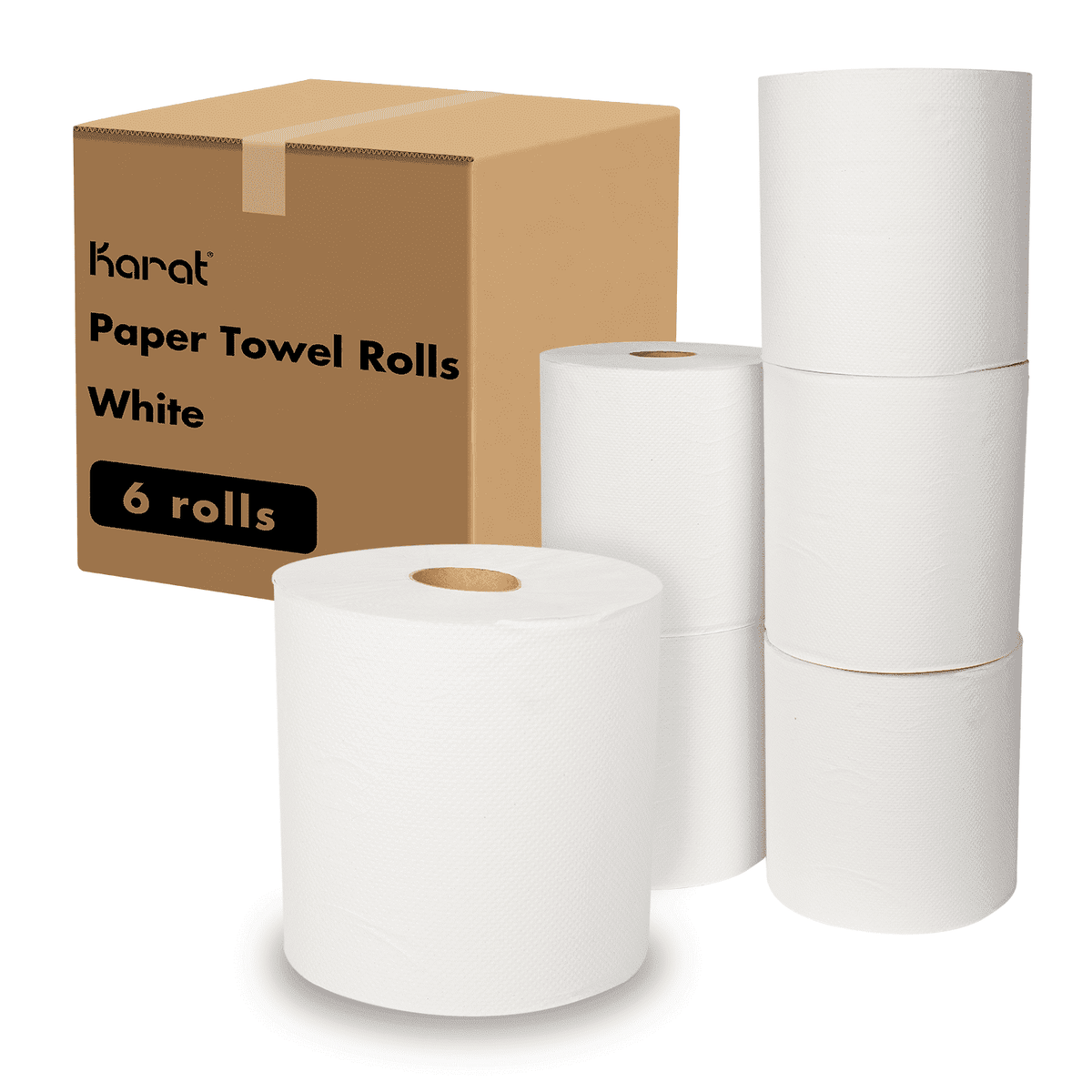 Karat Commercial Paper Towel Rolls, White, 1-Ply, 7.76 in x 750 ft, Case of 6