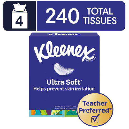 Kleenex Ultra Soft Facial Tissues, 4 Cube Boxes, 60 Tissues per Box, 3-Ply