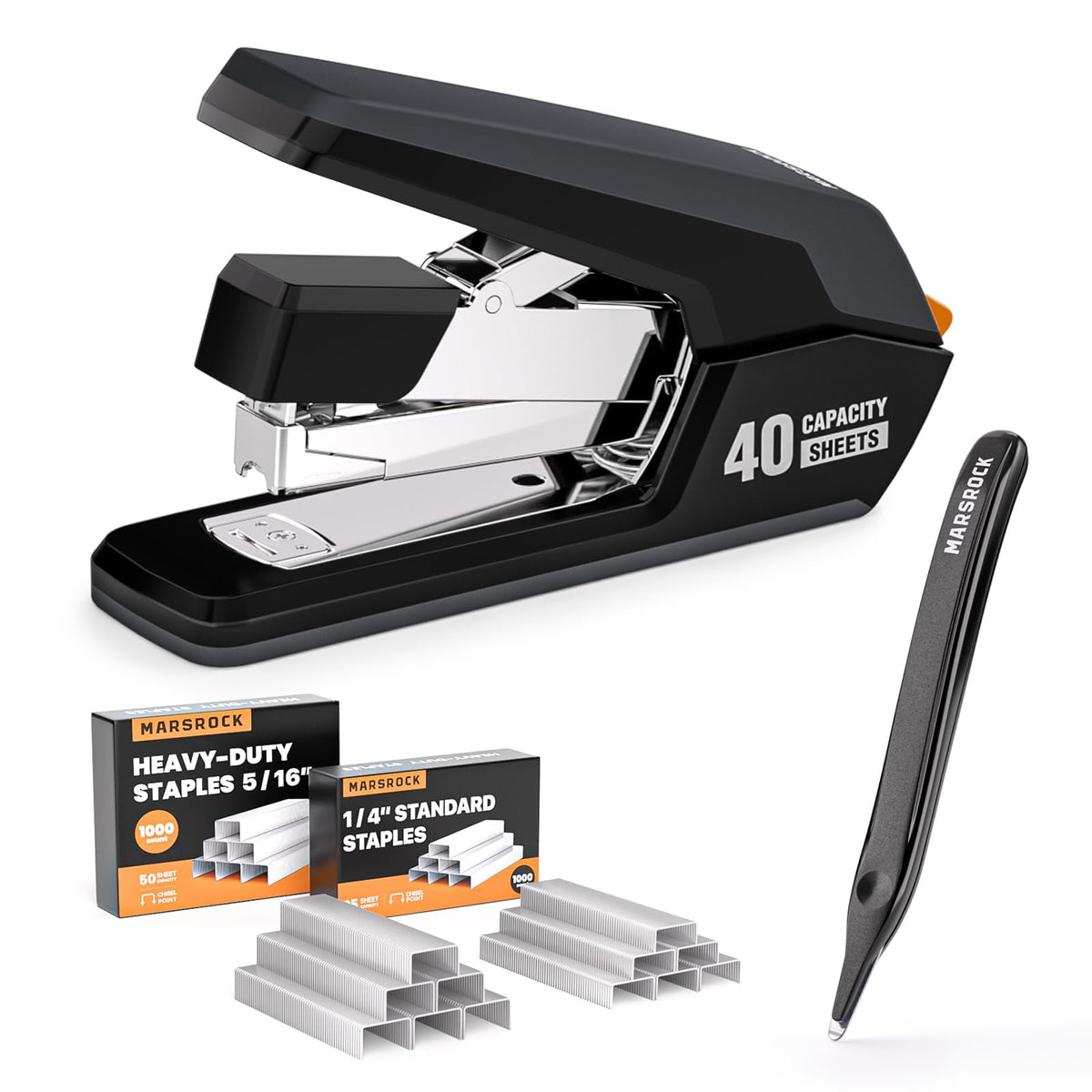 Marsrock Effortless Stapler for Desk,40-50 Sheet Capacity, 2000 Staples, 1-Touch Stapling,Heavy Duty and Magnetic Staple Remover, Purpler