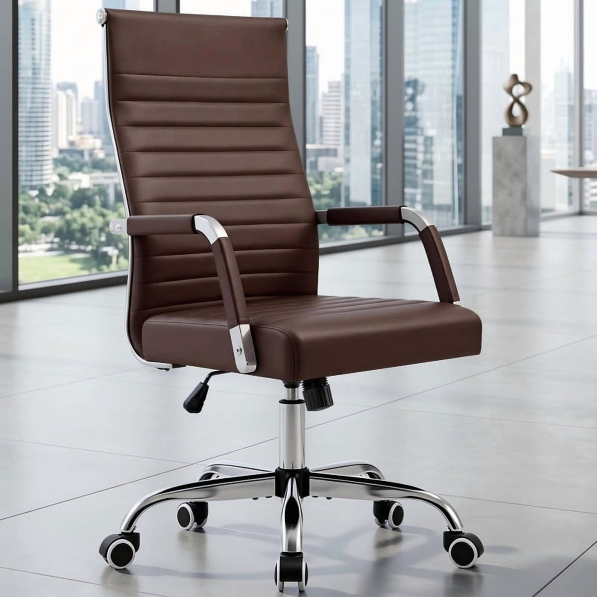 Lacoo Mid-Back Faux Leather Office Desk Chair Executive Conference Task Chair with Arms, Black