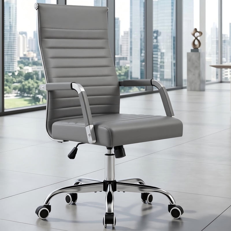 Lacoo Mid-Back Faux Leather Office Desk Chair Executive Conference Task Chair with Arms, Black