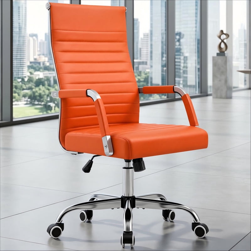 Lacoo Mid-Back Faux Leather Office Desk Chair Executive Conference Task Chair with Arms, Black