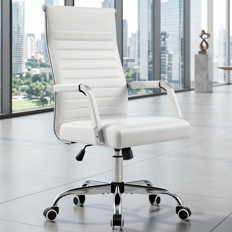 Lacoo Mid-Back Faux Leather Office Desk Chair Executive Conference Task Chair with Arms, Black