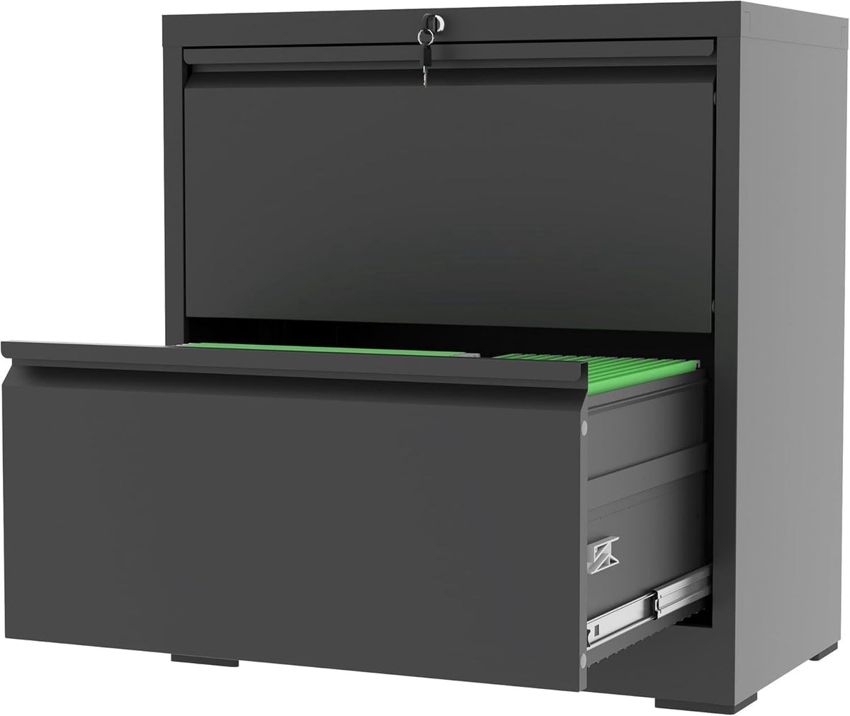 Lateral File Cabinet with Lock, 2 Drawer Metal Filing Cabinet, File Cabinet Organizer for Home Office, Easy Assembly, Lockingl File Cabinets for Legal/Letter/A4, 15.75"D x 26.76"W x 28.5"H,Black