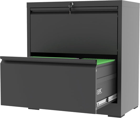 Lateral File Cabinet with Lock, 2 Drawer Metal Filing Cabinet, File Cabinet Organizer for Home Office, Easy Assembly, Lockingl File Cabinets for Legal/Letter/A4, 15.75"D x 26.76"W x 28.5"H,Black