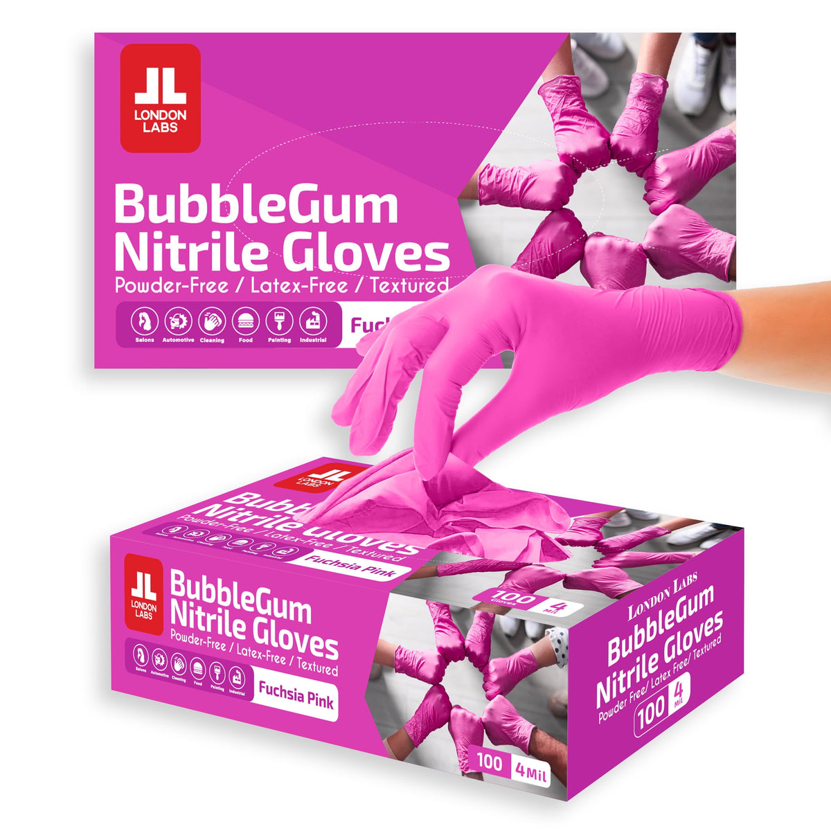 London Labs Disposable Industrial Black Nitrile Gloves 4 Mil Thick 1000 Count Latex Free Powder Free Large