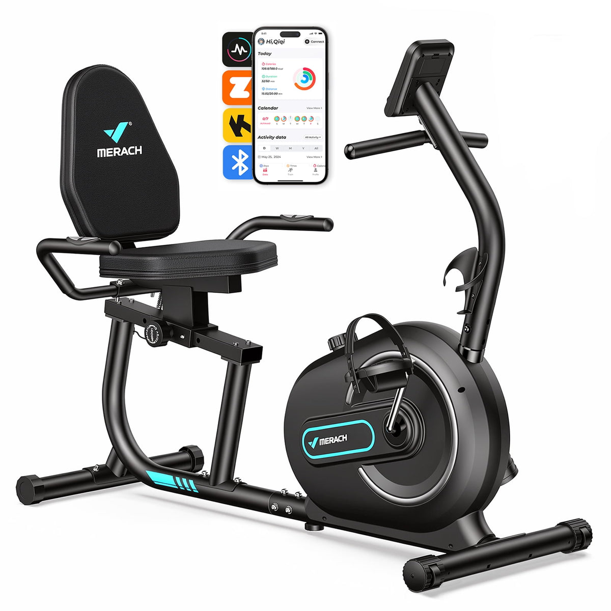 MERACH Exercise Bike, Recumbent Indoor Cycling Bicycle for Home with Smart Bluetooth and Exclusive App Connectivity, LCD, Heart Rate Handle