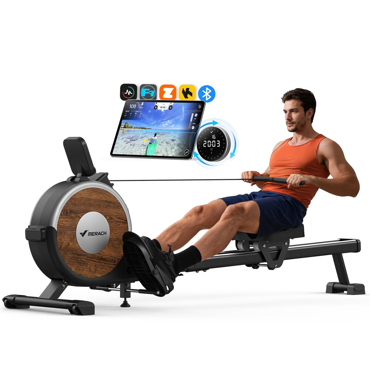 MERACH Magnetic Rowing Machine 350lbs Weight Capacity, 16 Levels of Quiet Resistance, Bluetooth Rowing Machine for Home Workout