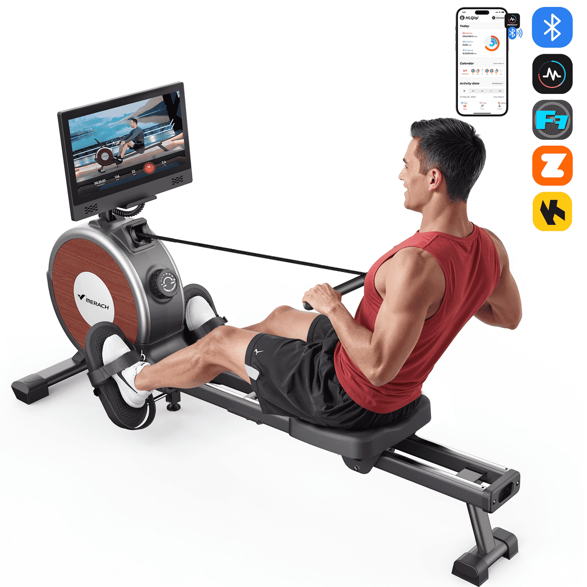 MERACH Magnetic Rowing Machine 350lbs Weight Capacity, 16 Levels of Quiet Resistance, Bluetooth Rowing Machine for Home Workout