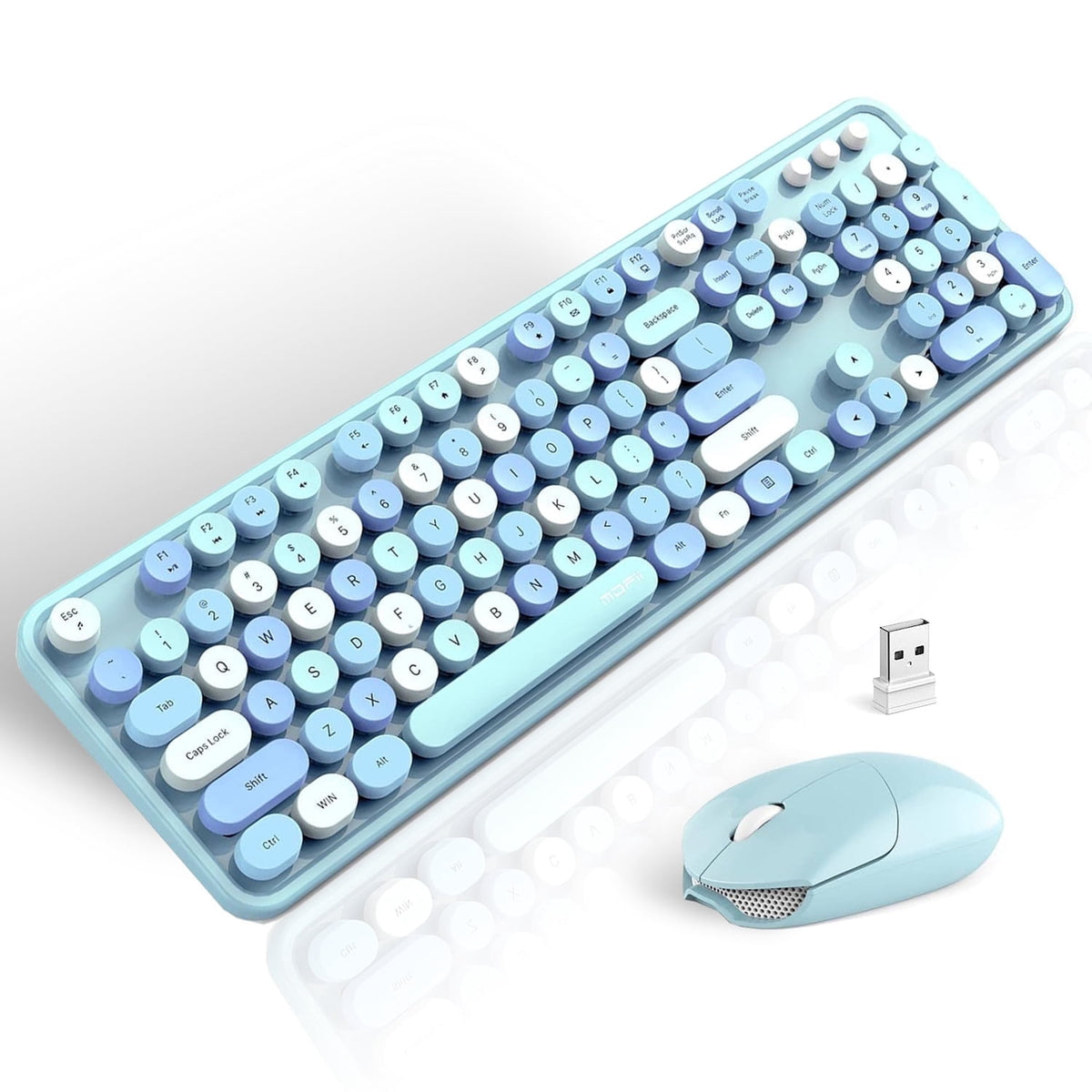 MOFII Wireless Keyboard and Mouse Combo 2.4GHz Retro Full-Size Keyboard with Number Pad and Cute Wireless Mouse for PC Desktop Laptop Mac Windows (Green)