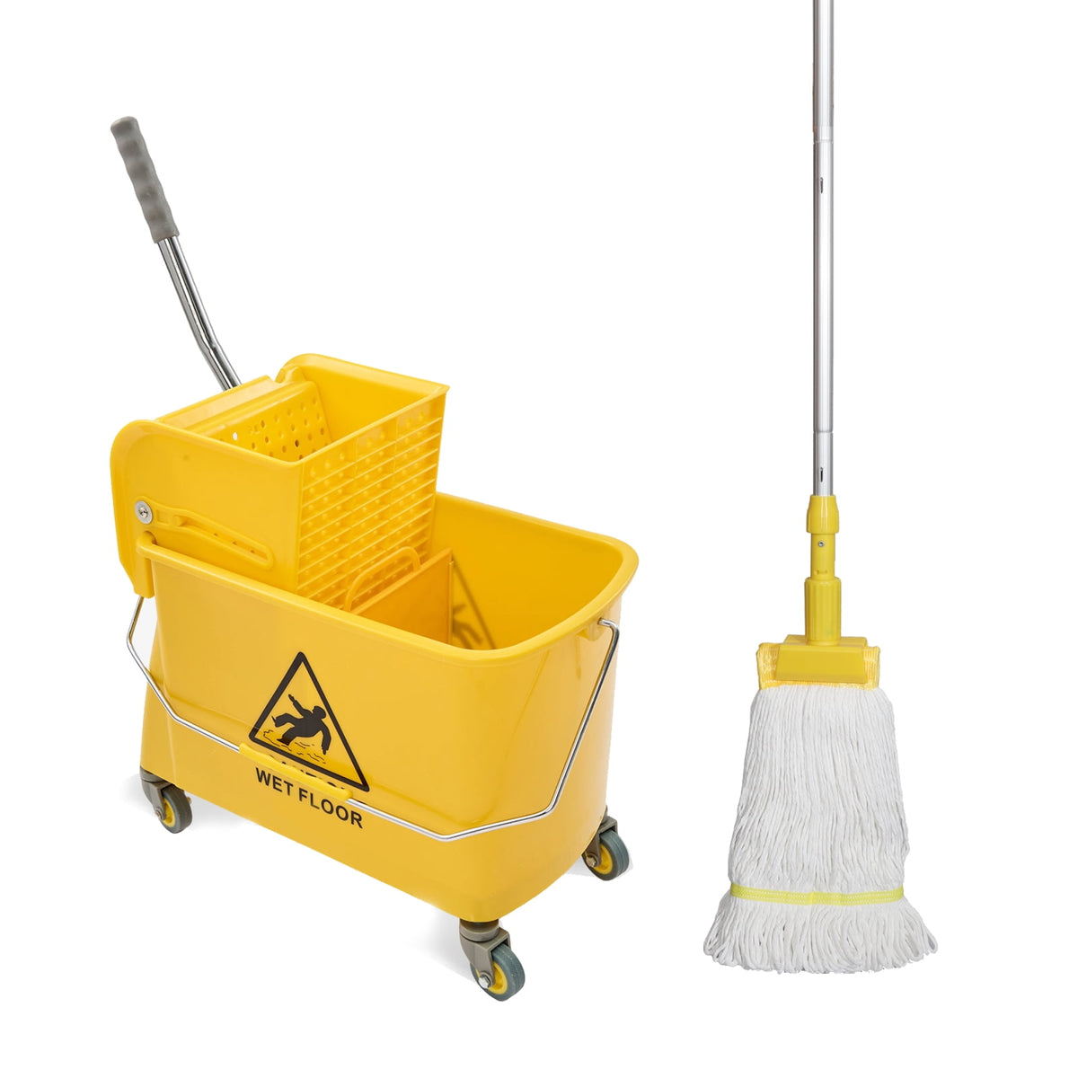 Midoneat Side Press Wringer Combo Commercial Floor Cleaning Rectangular Mop Bucket on Wheels, 22-Quart, Yellow,Add One Commercial Mop